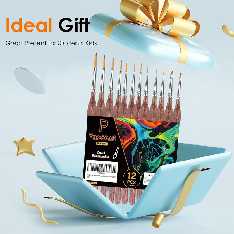 pacocoast 12PC Miniature Brushes, Detail Paint Brushes Set for Fine Detailing & Art Painting, Small Tiny Paint Brush Perfect for Acrylic, Paint by Number, Figurine, Craft, Models (Silver, Brown) - Image 4